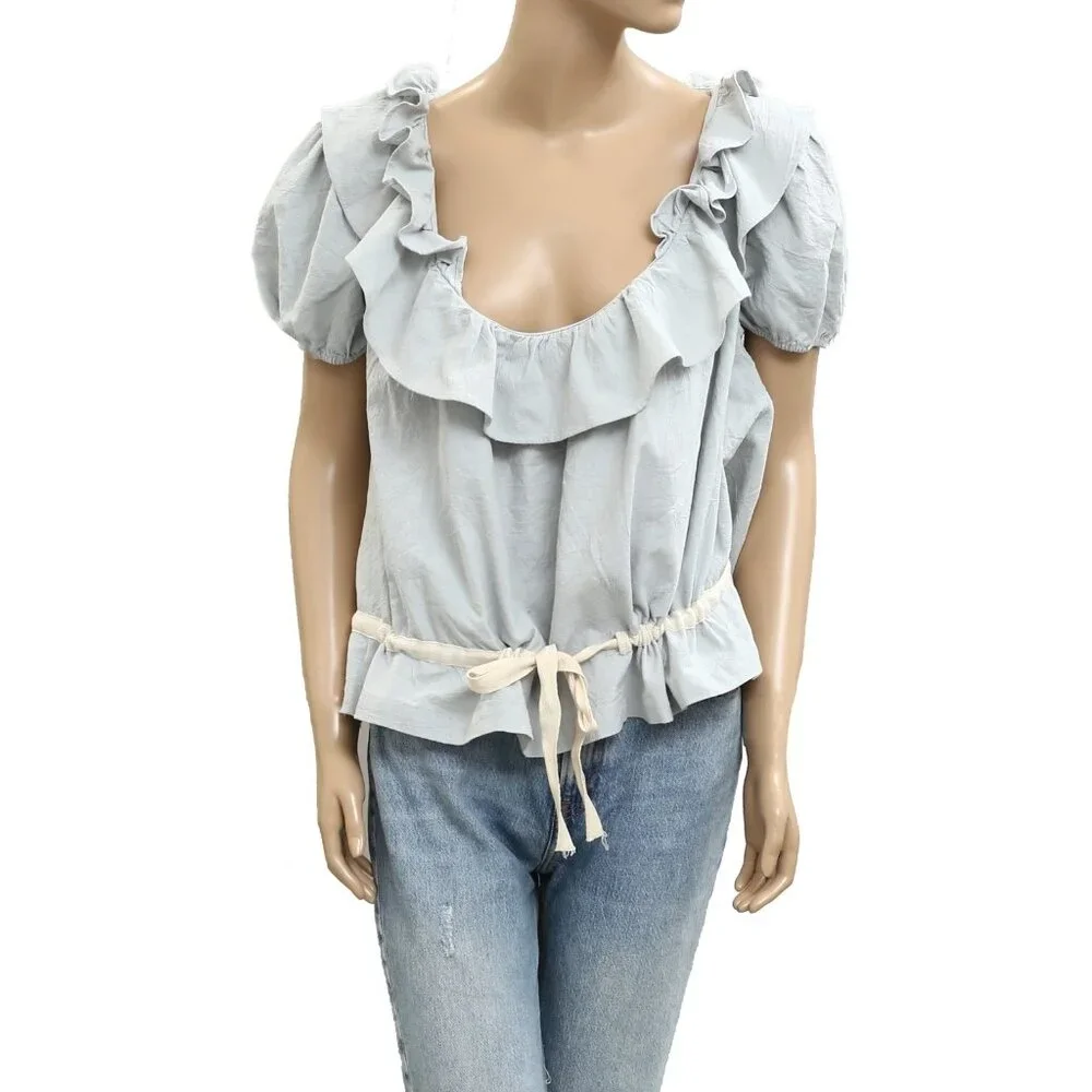 Free People Free-est Lilibeth Cropped Blouse Top Ruffle Puff Sleeve S New 280852